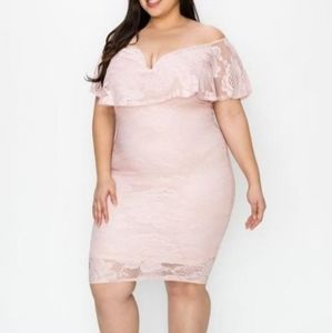 Blush Off Shoulder Pink Lace Dress